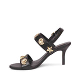 Saint Ravena Seashell & Star Embellished Black Leather Stilettos