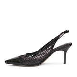 Saint Katy Black Leather & Premium Net Slingback Pumps
