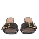 Saint Flavia Gold Square Buckle Leather Block Heels