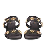 Saint Assisi Gold Seashell & Star Studs Leather Block Heels