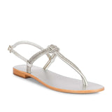 Saint Elsie Crystal Cord Silver Leather Flat Sandals