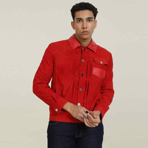 Saint Nico Red Leather Men's Jacket With Collars