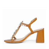 Saint Lucia Blue Stone Embellished Cuoio Leather Block Heels