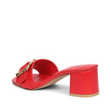 Saint Flavia Gold Square Buckle Leather Goji Berry Block Heels