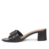 Saint Flavia Gold Square Buckle Leather Block Heels