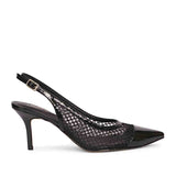 Saint Katy Black Leather & Premium Net Slingback Pumps