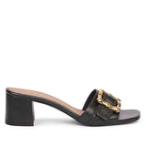 Saint Flavia Gold Square Buckle Leather Block Heels