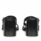 Saint Brisa Gold Emblems Black Leather Heels