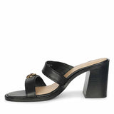 Saint Brisa Gold Emblems Black Leather Heels