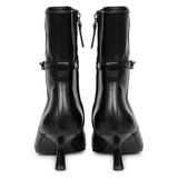 Saint Peony Chain Embellished Black Leather Ankle boots