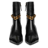 Saint Peony Chain Embellished Black Leather Ankle boots