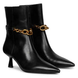 Saint Peony Chain Embellished Black Leather Ankle boots