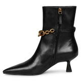 Saint Peony Chain Embellished Black Leather Ankle boots