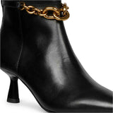 Saint Peony Chain Embellished Black Leather Ankle boots