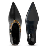 Saint Peony Chain Embellished Black Leather Ankle boots