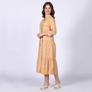 Saint Womens Yellow Multicolour Tiered Cotton Maxi Dress