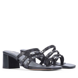 Saint Ebon Metal Studded Black Leather Block Heels