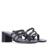 Saint Ebon Metal Studded Black Leather Block Heels