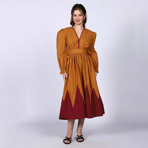 Saint Womens V-Neck Yellow Cotton Poplin Maxi Dress