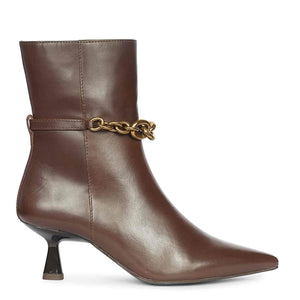 Saint Peony Chain Embellished Brown Leather Ankle boots
