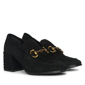 Saint Vera Gold Horsebit Black Leather Moccasins