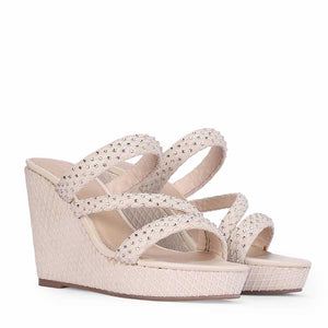 Saint Roxie Strass Cord Off White Wedges