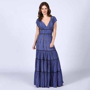 Saint Womens Indigo Tiered Viscose Maxi Dress