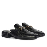 Saint Savannah Croc Embossed Black Leather Horsebit Moccasins