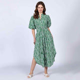 Saint Womens Green Floral Print Cotton Dress
