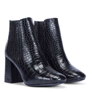 Saint Edwina Black Croc Embossed Vegan Leather Ankle Boots