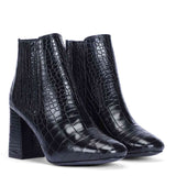 Saint Edwina Black Croc Embossed Vegan Leather Ankle Boots