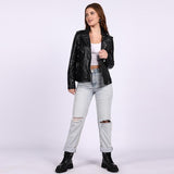 Saint Neve Black Leather Women Collar Jackets