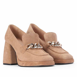 Saint Benoîte Chain Link Taupe Suede Leather Moccasins