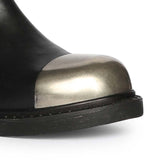 Saint Ember Metal Toe Buckle Strap Black Stretch Napa Long Boots