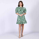 Saint Womens Green Metallic Cotton Poplin Short Dress