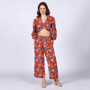 Saint Womens Orange Floral Cotton Poplin Co-ord Set