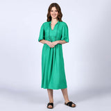 Saint Womens Green Cotton Slub Midi Dress