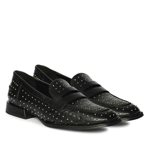 Saint Carol Studded Black Leather Moccasins