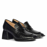 Saint Viviana Croc Embossed Black Leather Moccasins