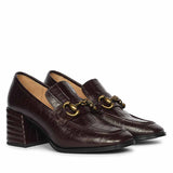 Saint Isha Croc Embossed Dark Cherry Leather Moccasins