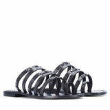 Saint Suri Metal Studded Multi-Strap Leather Flats Sandals