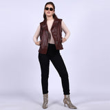 Saint Micaela Burgundy Leather Women Collar Jackets