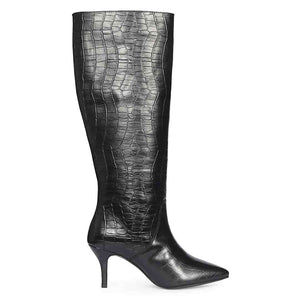 Saint Adella Croc Embossed Black Leather Long Boots