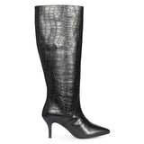 Saint Adella Croc Embossed Black Leather Long Boots