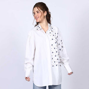 Saint Womens White Cotton Rhinestone Shirt