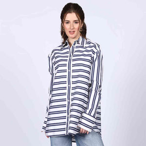 Saint Womens Blue Stripe Cotton Shirt