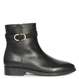 Saint Reese Black Leather Gold Buckle Decor Ankle Boots