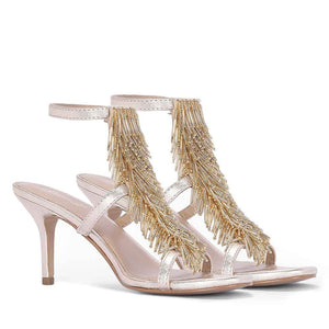 Saint Faye Gold Leather Fringe Stilettos