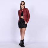 Saint Edwina Burgundy Leather Women Cafe Racer Jackets