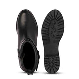 Saint Erika Double Buckle Black Leather High Ankle Boots